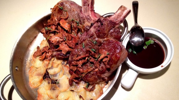 Roasted Rib Steak with Chanterelle, Pommes Anna, and Bordelaise Sauce